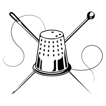 Thimble, sewing needle and pin. Symbol for sewing and cutting Иллюстрация