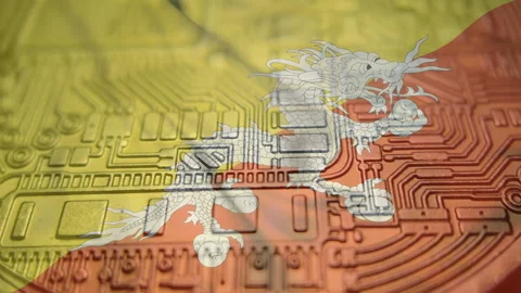 Thimphu flag with Bitcoin Cryptocurrency Stock Footage 166796233