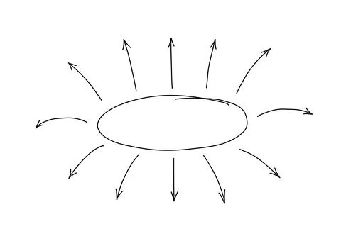 Thin arrows pointing out of center. Oval frame in the center. Stock Illustration