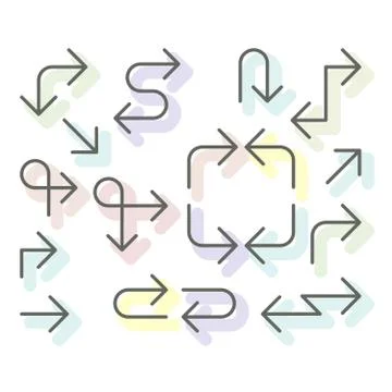 Thin arrows set - navigational simple line arrows for website or app Stock Illustration