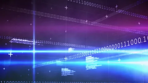 Thin beam appearing triggers band extending, binary streaming across rotating Stock Footage 311417213