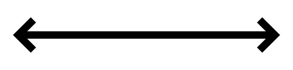 Thin black arrow double pointing. Long, straight-line arrow icon. Graphic Stock Illustration