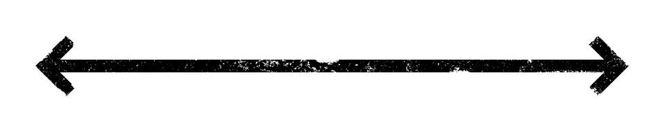 Thin black arrow double pointing. Long, straight-line arrow icon with grunge Stock Illustration