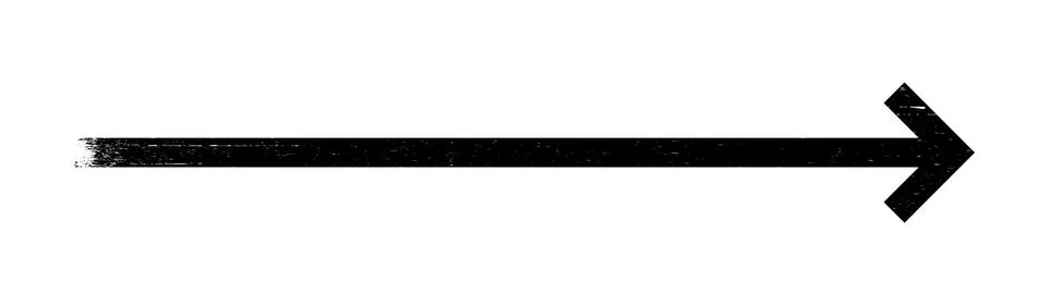 Thin black arrow pointing right long, straight-line with grunge texture. Graphic Stock Illustration