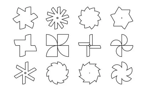 Thin black outline geometric shapes, minimal linear icons, abstract symmetr.. Stock-Illustration