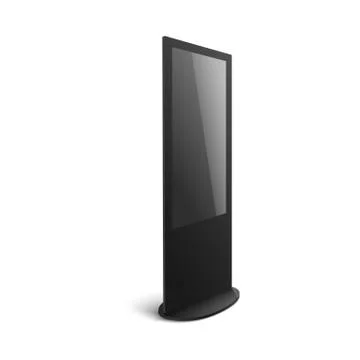 Thin black vertical digital kiosk with blank display screen Illustrazione stock
