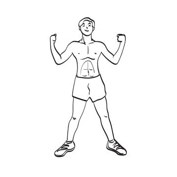 Thin bodybuilder posing with his light muscles illustration vector hand drawn Stock Illustration