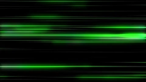 Thin, bright green neon lines move horizontally across the dark space Stock-Footage 329106218
