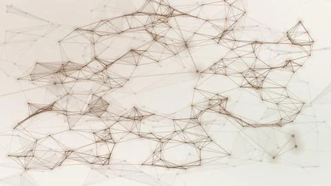 Thin brown lines connect angular nodes and translucent polygons across a pa.. Stock Illustration