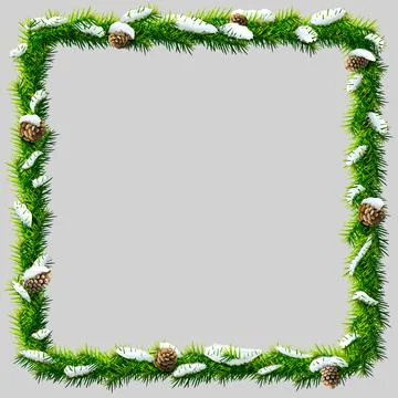 Thin christmas square wreath with pinecones and snow Stock Illustration