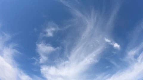 Thin cirrus clouds in the blue sky, time-lapse. Cloudy sky video. Stock Footage 158053540