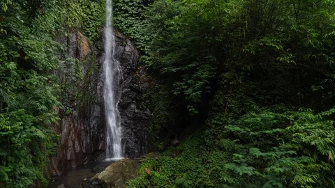 Thin cold tropical waterfall and rocks in the green jungles forest  Nature 4k Stock Footage 102551230