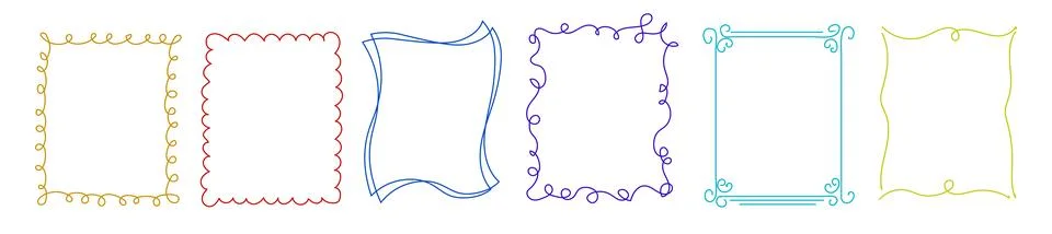 Thin crayon frames set with wavy borders Stock Illustration