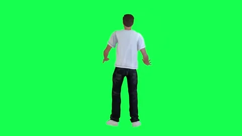 A thin criminal man in green screen with white t-shirt and black trousers, white 動画素材 248000021