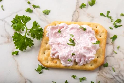 Thin crispy crackers with carp roe salad 스톡 사진