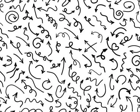 Thin curved arrows, collection of hand drawn Stock Illustration