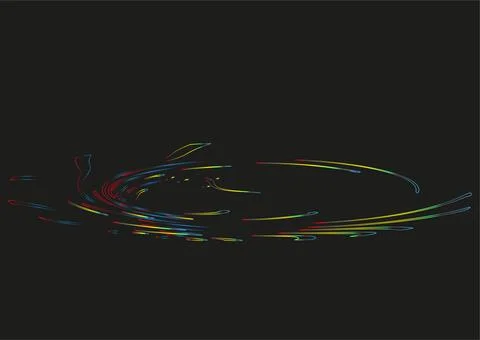 Thin curved multicolored lines that perform an elegant pattern, on a black ba Stock Illustration