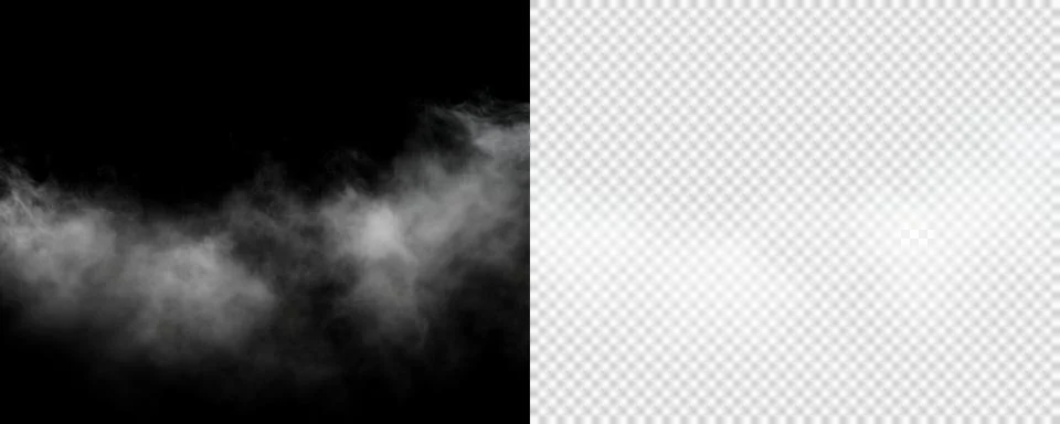 Thin drifting smoke mist on black background with realistic white fog texture Illustrazione stock