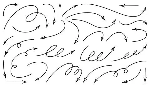 Thin editable outline arrows set. Sketch doodle style black line design ele.. Stock Illustration