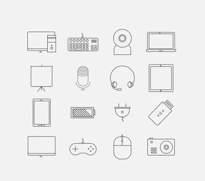 Thin electronic computer device icon set Stock Illustration