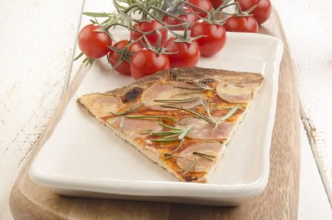 Thin flat bread pizza with potato Stock Photos