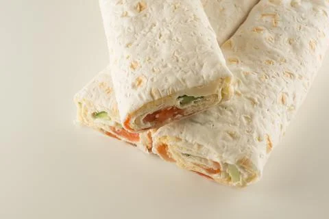 Thin flour rolls stuffed with seafood Stock Photos