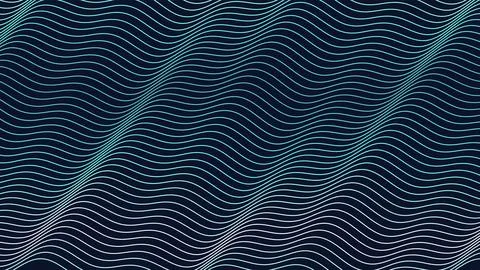 Thin flowing line waves in teal gradient on dark navy, elegant geometric ve.. Stock Illustration