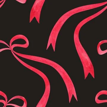 Thin flying bows made of satin ribbons. Girly seamless watercolor pattern for a イラスト素材