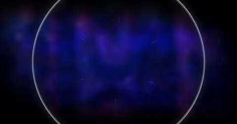 Thin glowing ring enclosing dark blue and violet cloud texture against plain Stock Photos