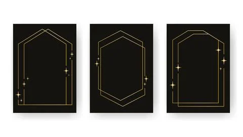 Thin gold line, geometric frame with sparkles Ilustración de archivo