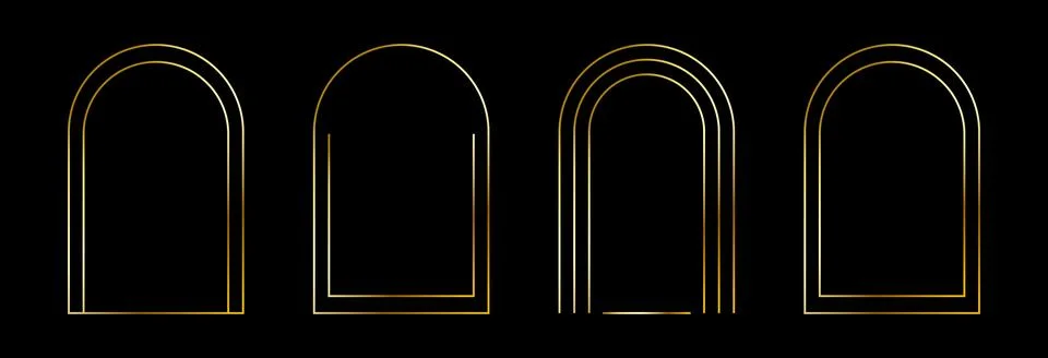 Thin golden arch frame set. Gold arc border collection in art deco style. Thin Stock Illustration