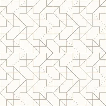 Thin golden brown outlines on light beige background, seamless geometric line Stock Illustration