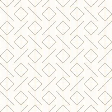 Thin golden brown outlines on light beige background, seamless geometric line Ilustración de archivo