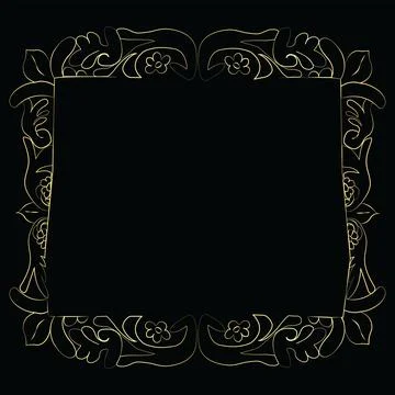 Thin golden decorated frame with black background and space for text in the.. Stock Illustration