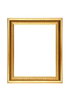 Thin golden frame with blank space. Fotos de archivo