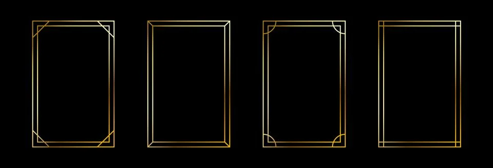 Thin golden frame set. Gold rectangle border collection in art deco style. Thin Illustrazione stock