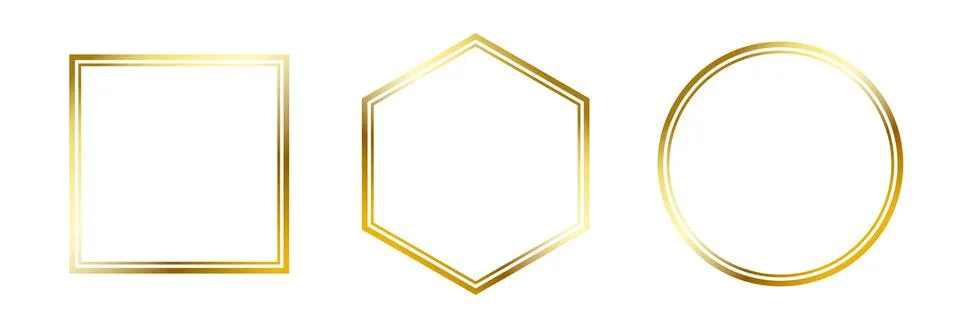 Thin golden frame set. Gold geometric border collection in art deco style. Thin Stock Illustration