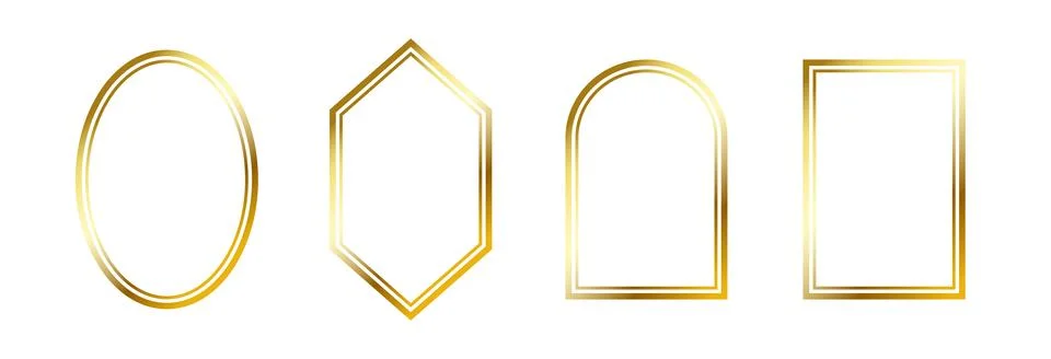 Thin golden frame set. Gold geometric border collection in art deco style. Thin Stock Illustration