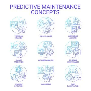 Thin gradient icon set representing predictive maintenance Stock Illustration