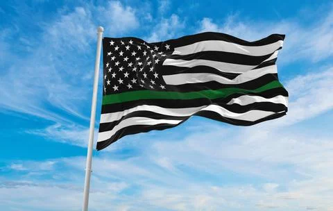 Thin Green Line USA flag waving, panoramic view, Wildlife Officers, Park Rang Stock Illustration