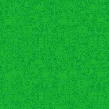 Thin Holiday Line Saint Patrick Day Green Seamless Pattern Stock Illustration