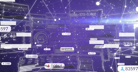 Thin horizontal beam sweeping in, data panels sliding, fading and nodes pulsing, Stock Footage 310151145