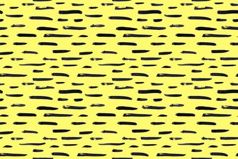 Thin horizontal lines pattern on yellow background. Hand drawn small black dash Stock Illustration