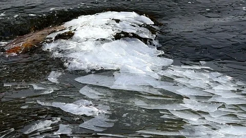 Thin ice flakes on dark sea. Stock Footage 87498300