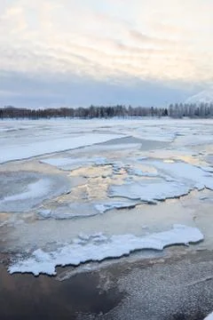 Thin ice in lake Stock Photos