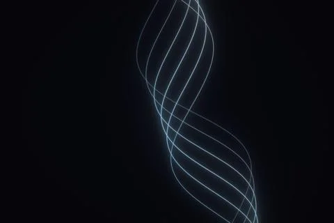 Thin icy blue light lines bend and cross in a tall, flowing pattern near th.. Stock Illustration