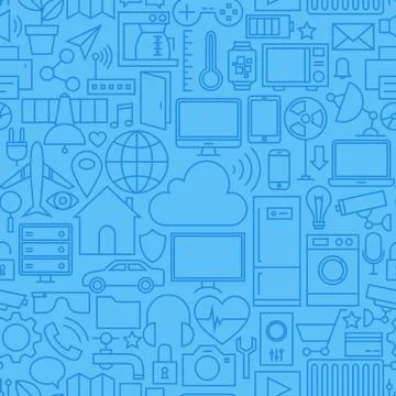 Thin Internet of Things Line Seamless Light Blue Pattern Stock Illustration