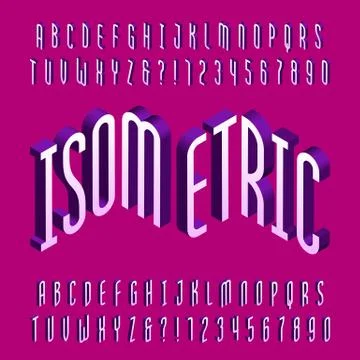 Thin isometric alphabet font. Three-dimensional effect letters and numbers. Stock Illustration