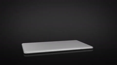 Thin laptop animation. Spinning. Black background. 4 in 1. Video stock 59584926
