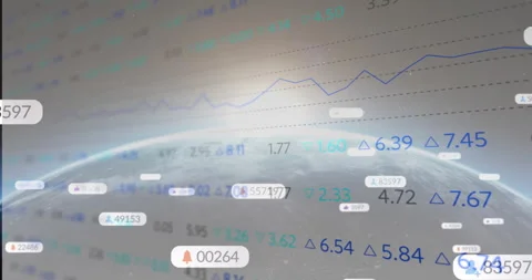 Thin light arc sweeping up over horizon initiating data tags, graph scrolling Stock Footage 311048994